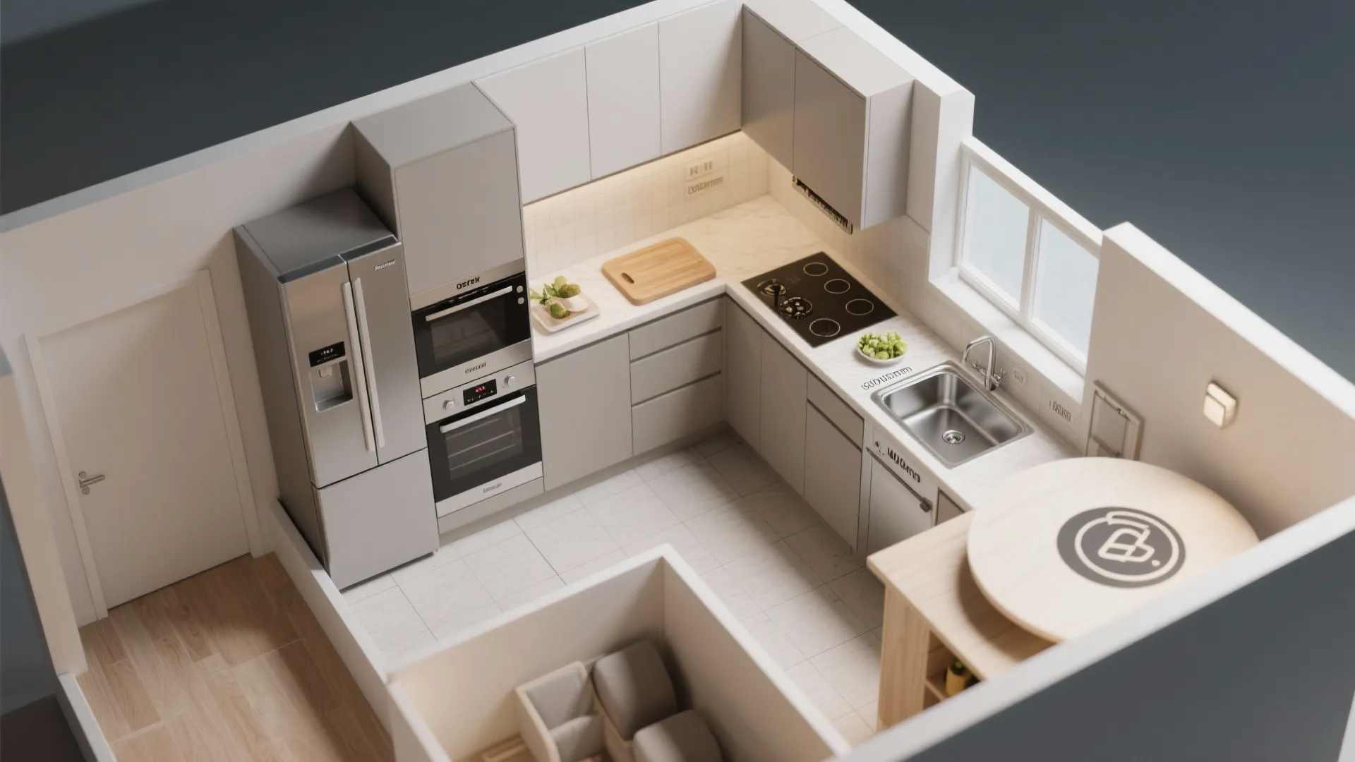 L-Shaped Layout to Free Up Counter Space