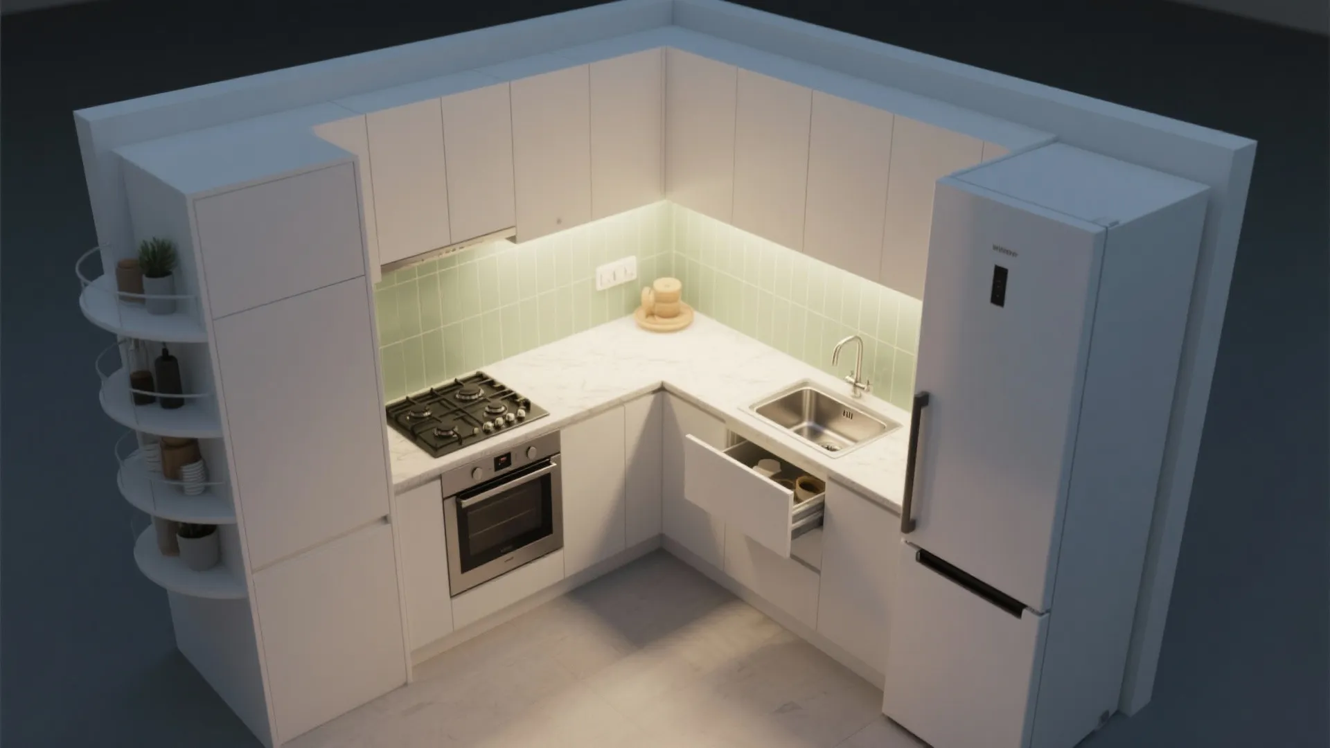 Compact L-shaped kitchen that works hard