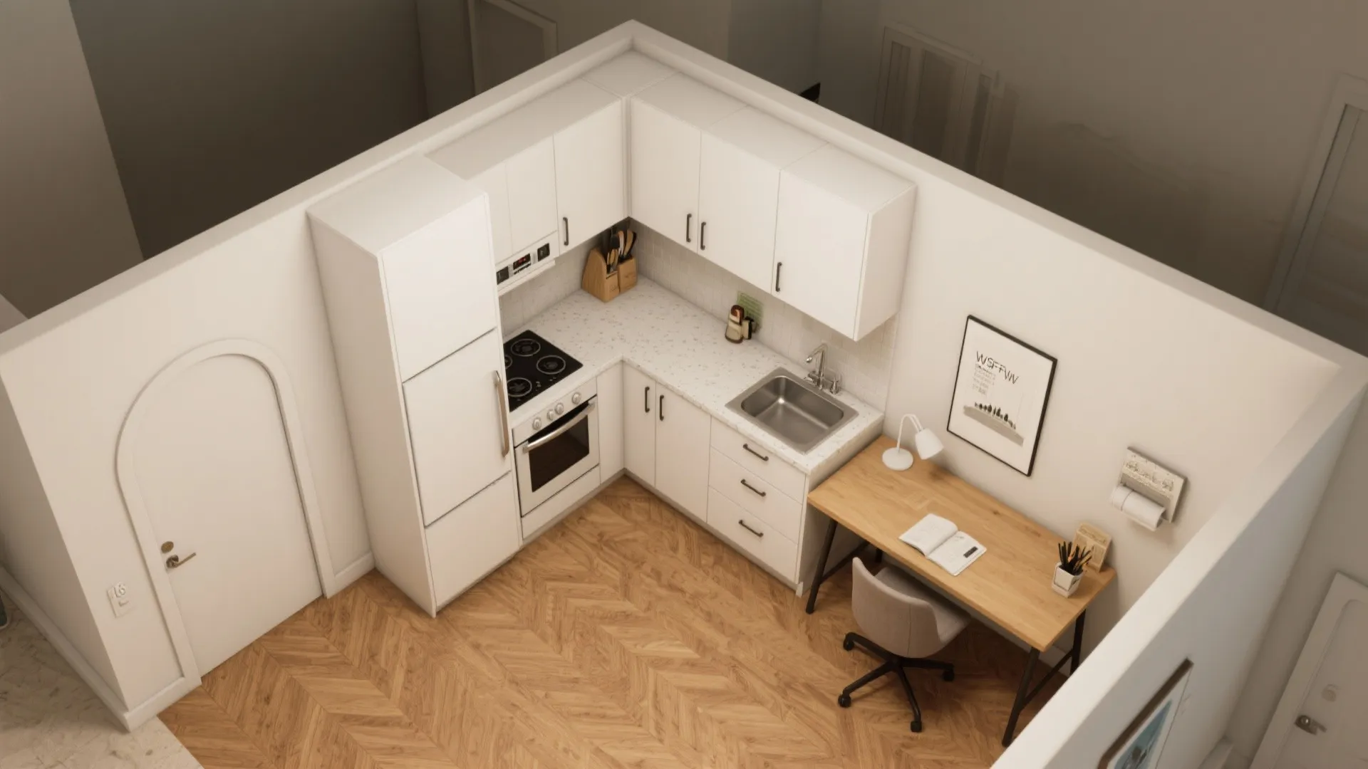 L-Shaped Micro-Kitchen for Flow