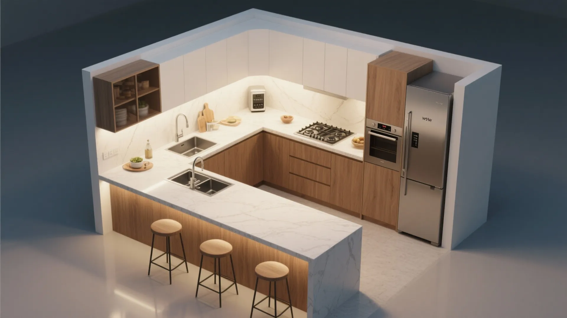 L-Shaped Layout with Extended Counter