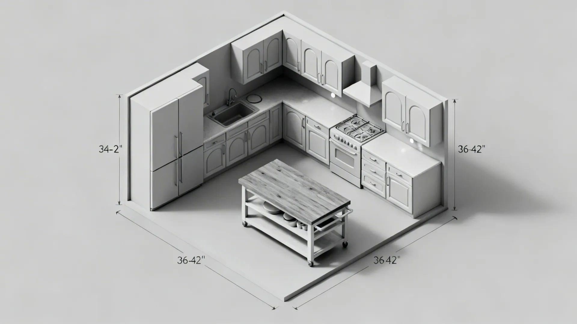 Compact L-Shape with Island Cart