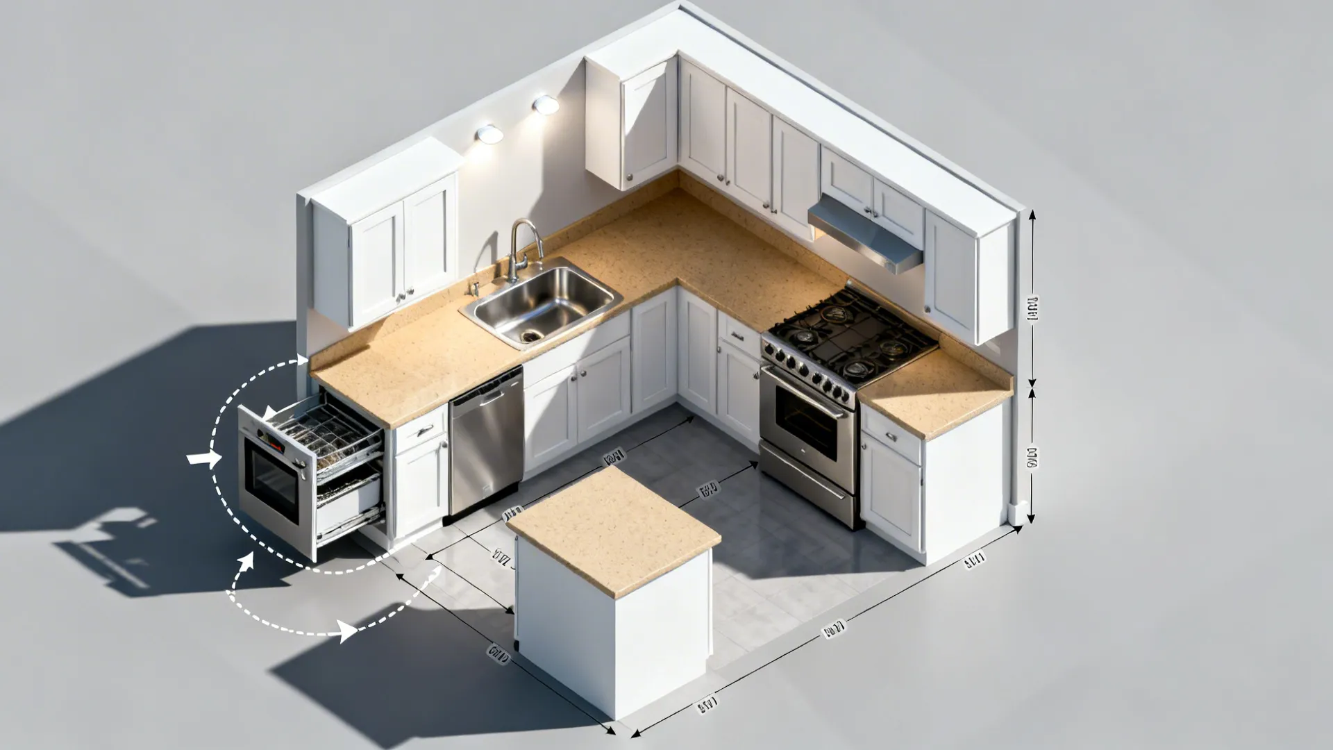 L-shaped layout that frees counter space