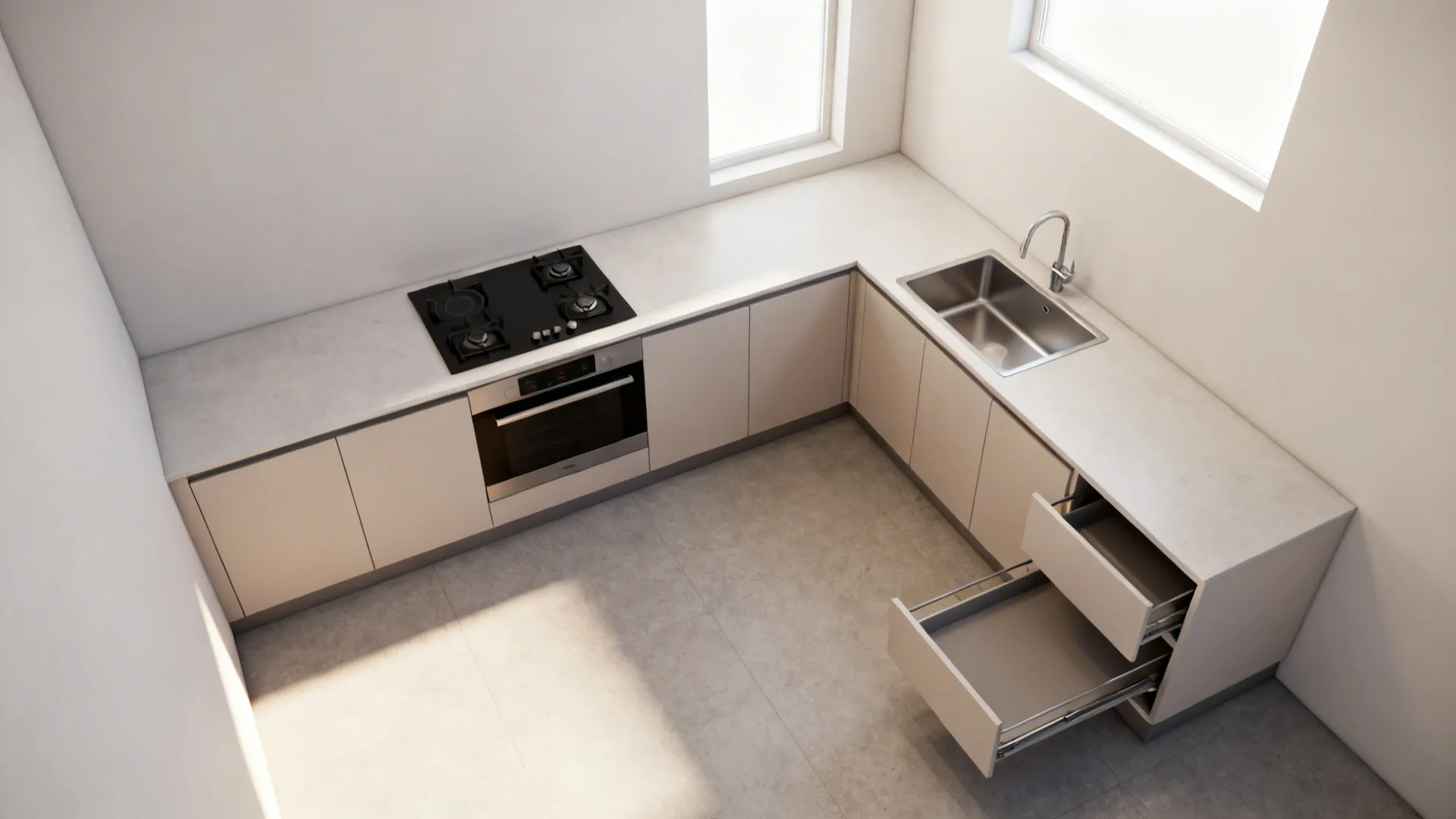 Smart L-Shape and Corner Solutions for Tiny Kitchens