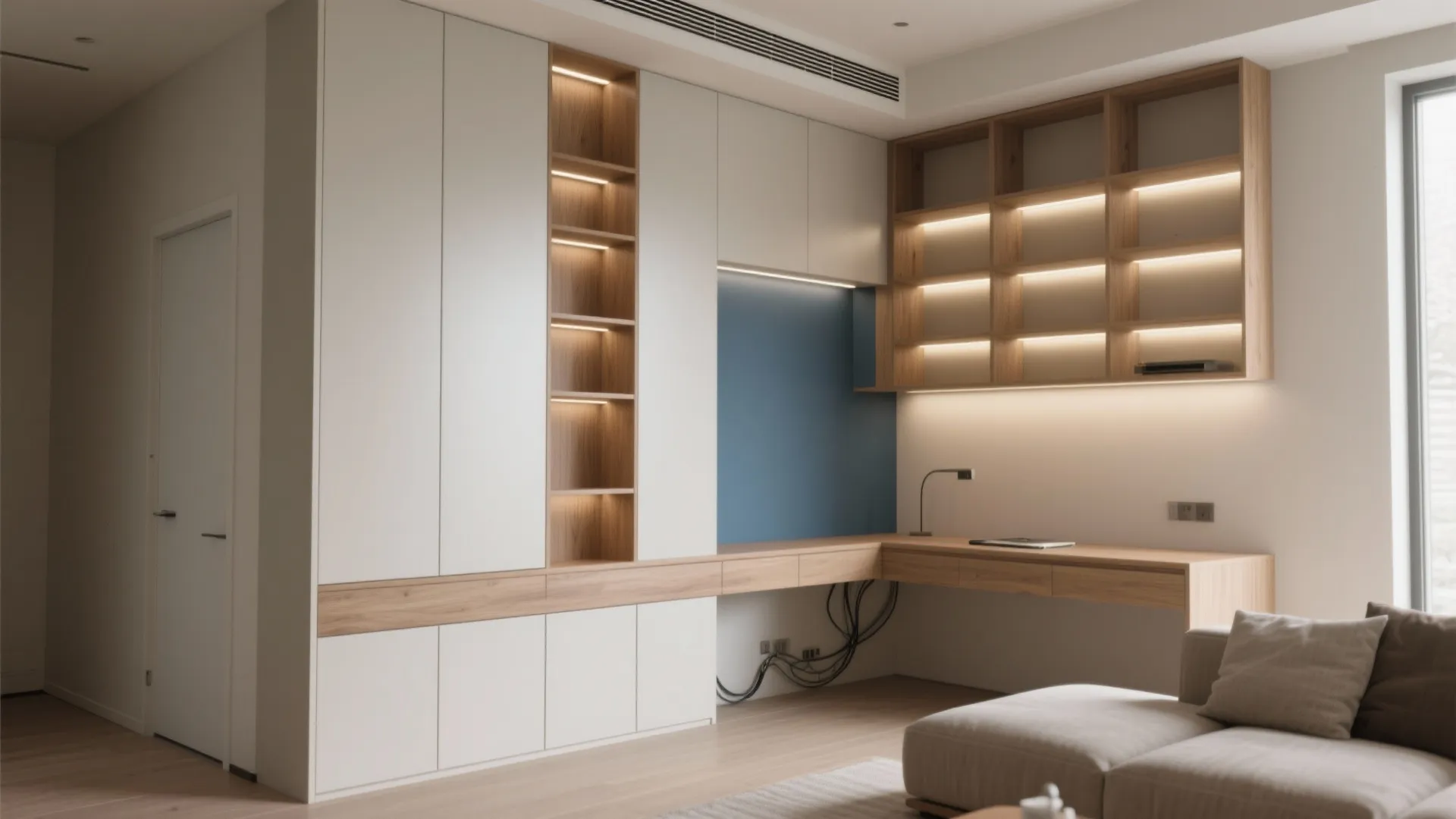 L-Shaped Storage Wall to Free Floor Space