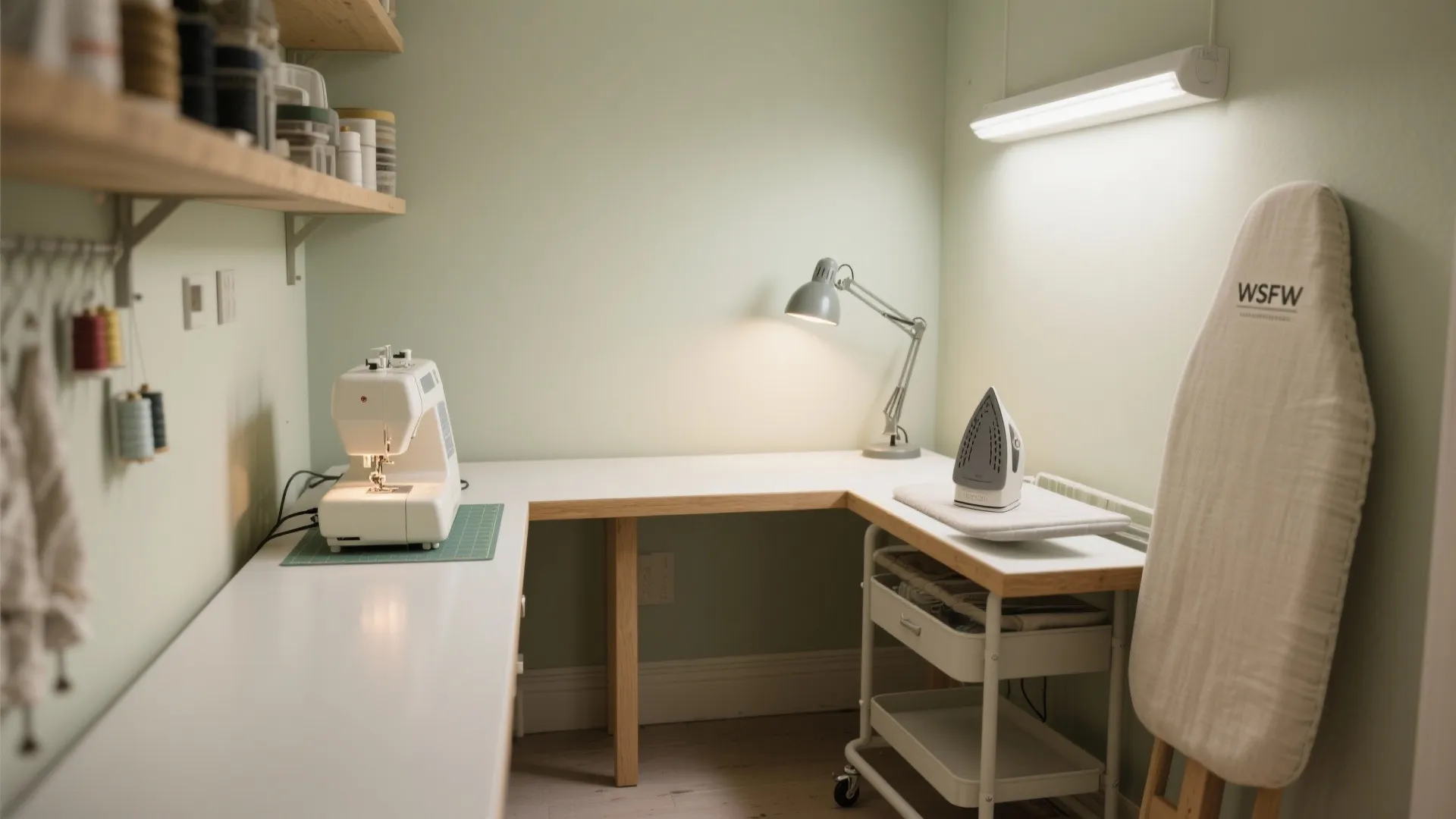 L-shaped sewing room workflow