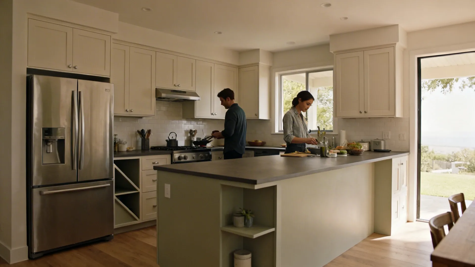 L-shaped 16x9 kitchen with clear prep run, corner access, and a slim breakfast overhang.