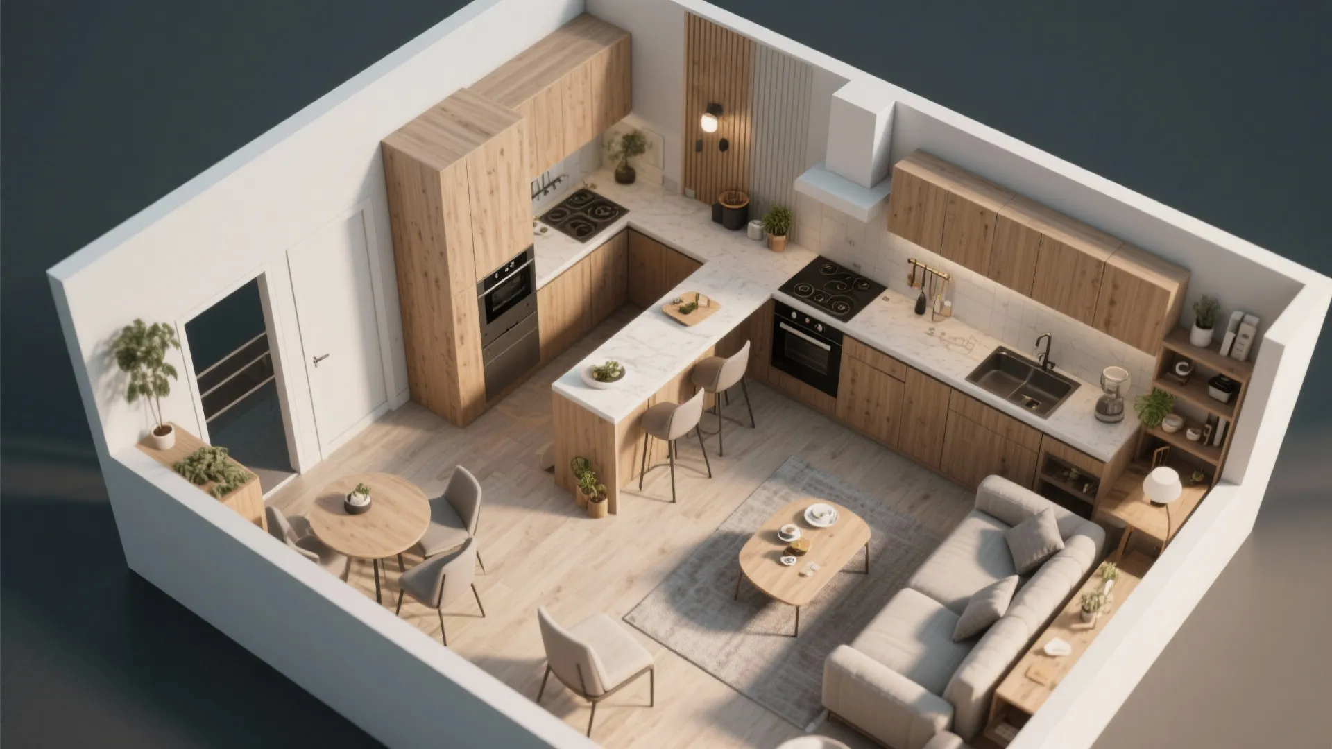 L-shaped functional zones