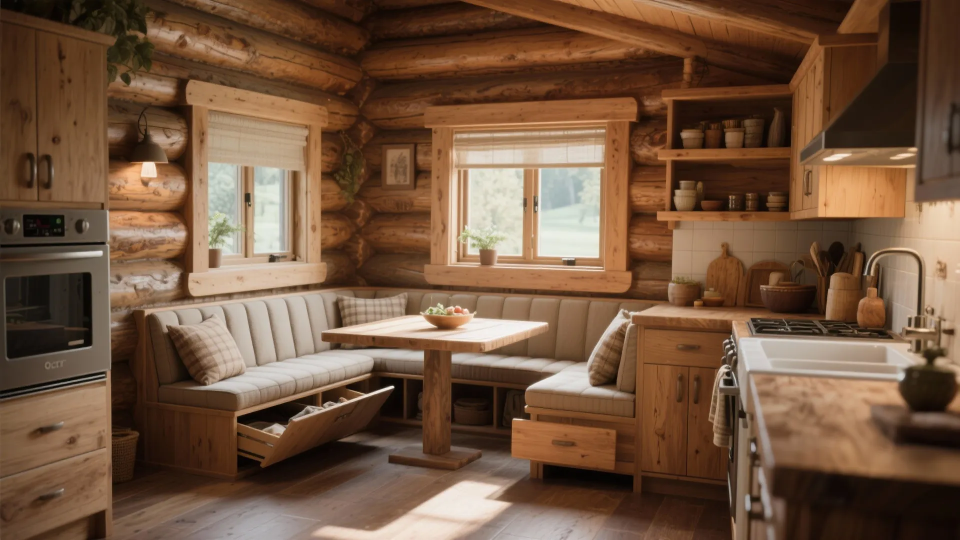 2. L-shaped Layout with Built-in Breakfast Nook