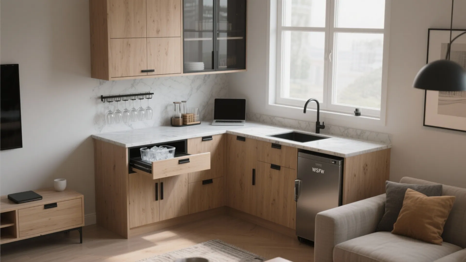 L-Shaped Corner Nook that Works Like a Mini Station