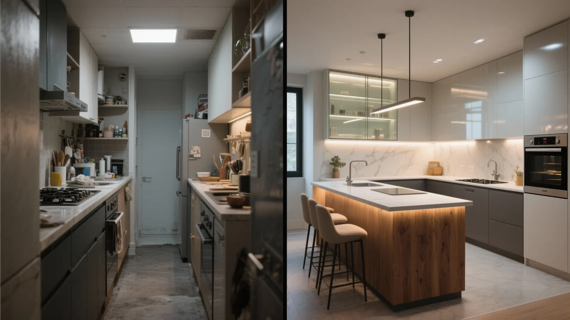 Compact L-shaped layout for a luxury work triangle