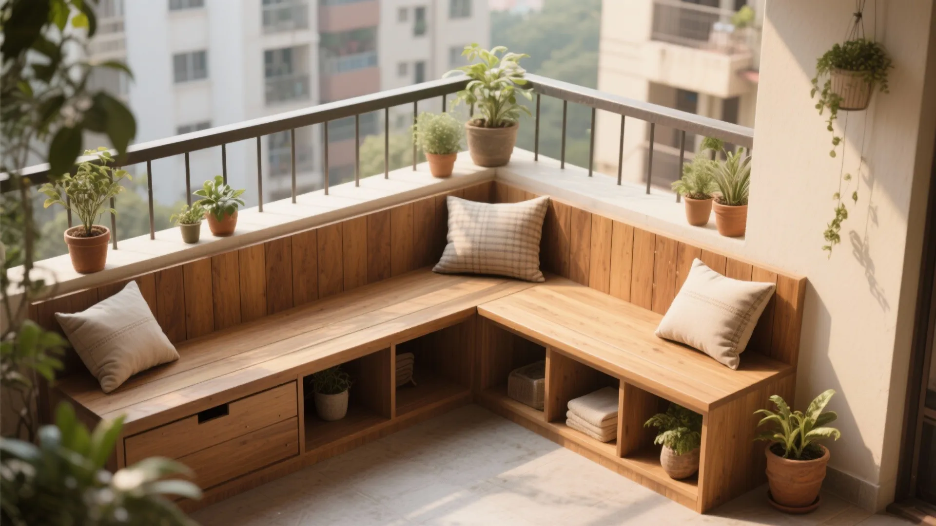 L-shaped bench corner
