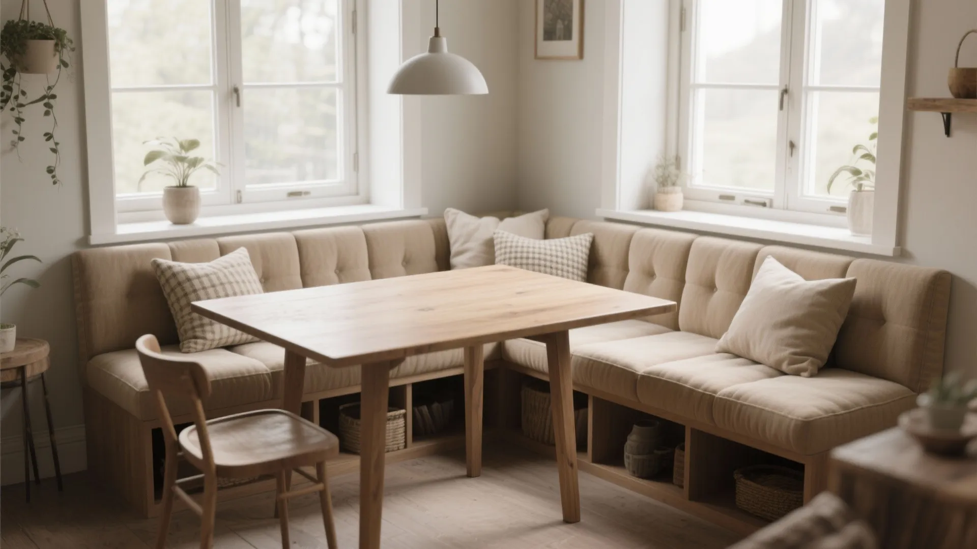 L-shaped bench with table combo