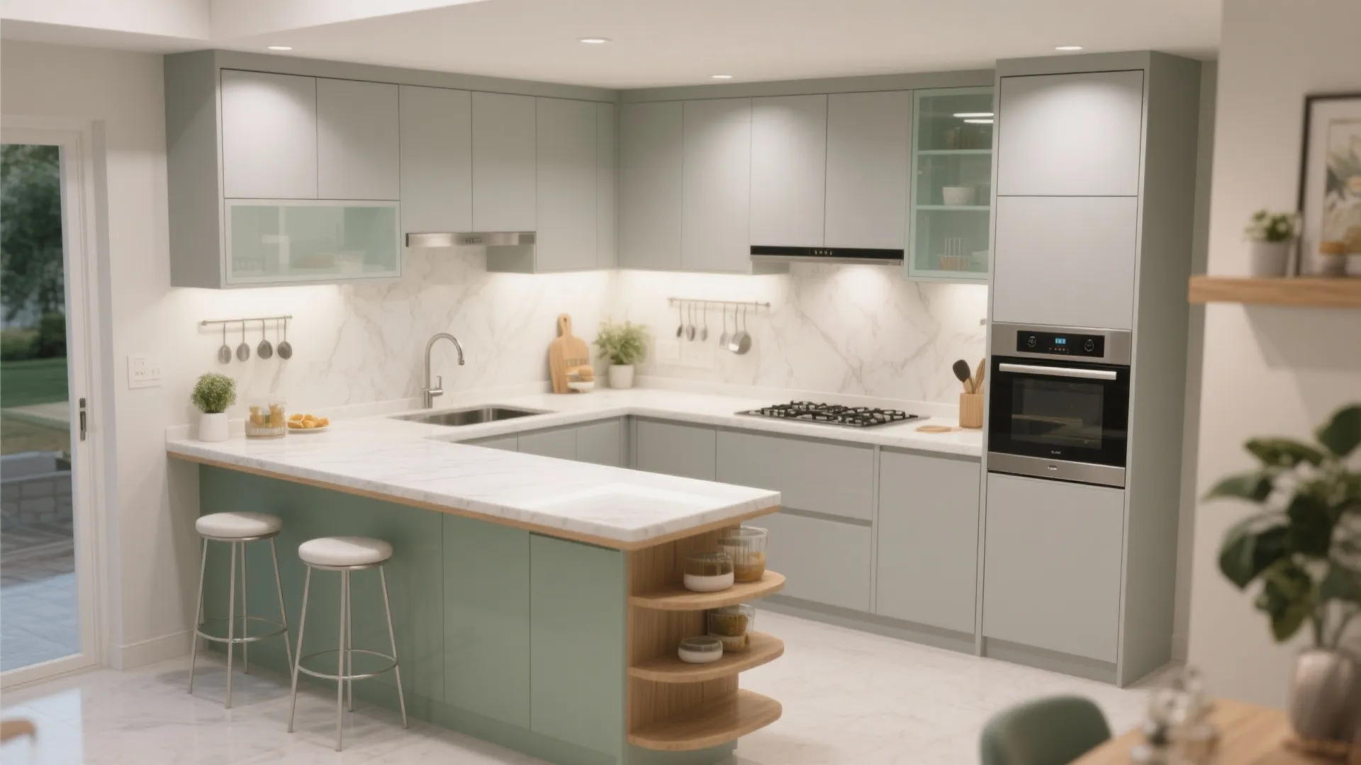 L-Shaped Kitchen with Breakfast Ledge