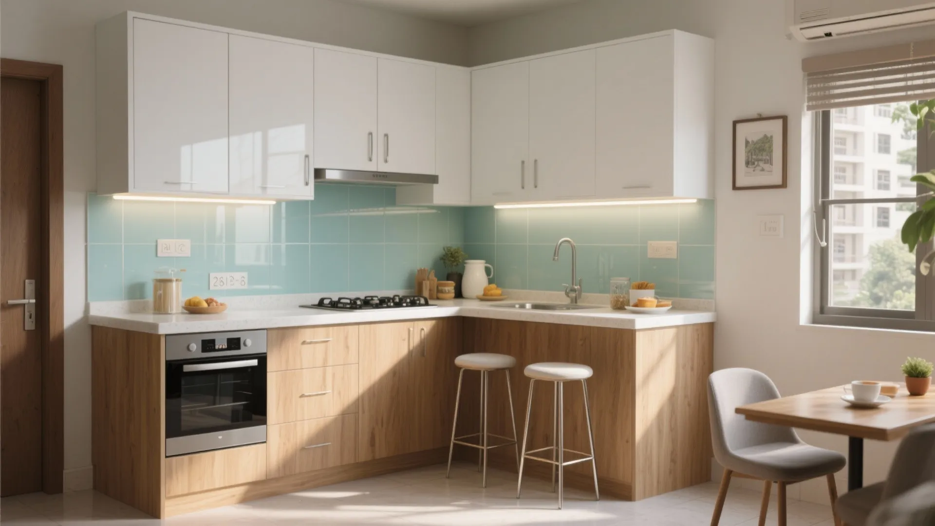 L-Shaped Kitchen That Doubles as Breakfast Nook