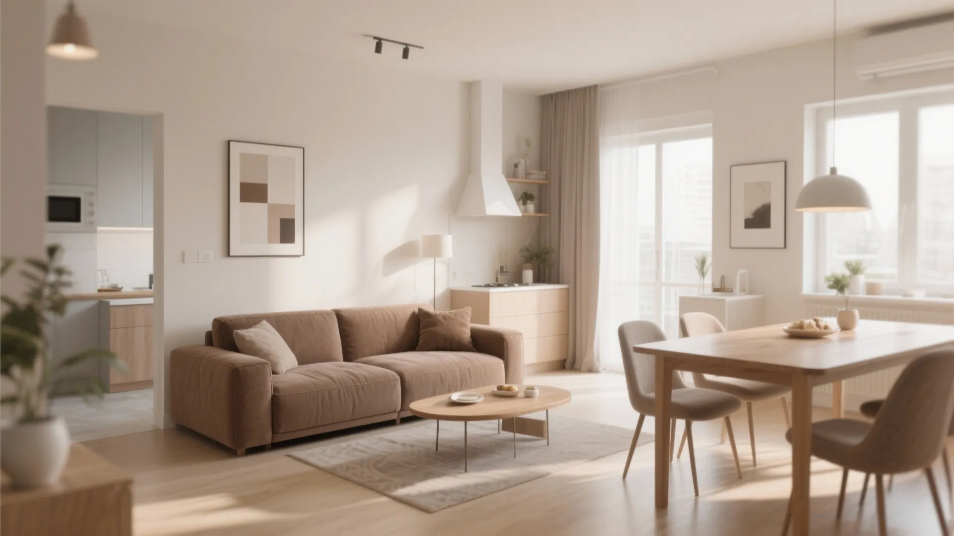 5. L-shaped Layout with Brown Accents