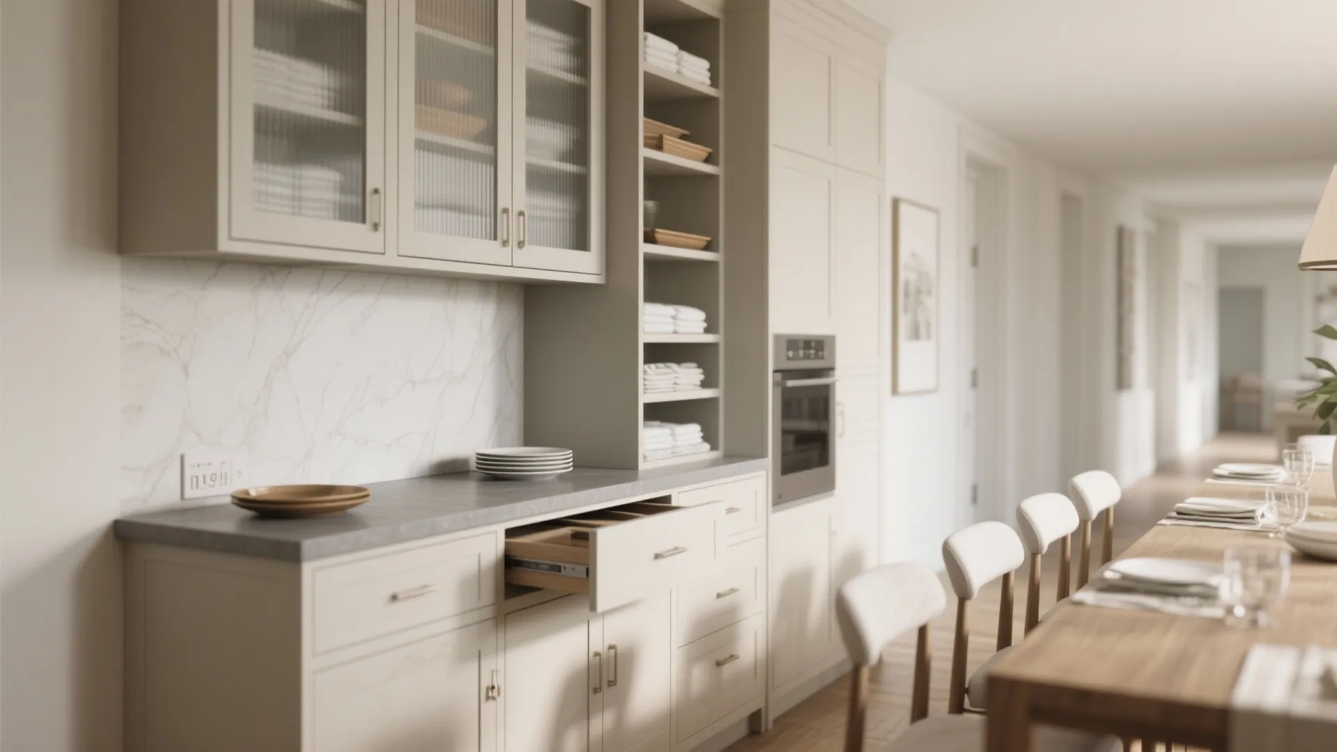 Hybrid L-Shaped Buffet and Tall Pantry