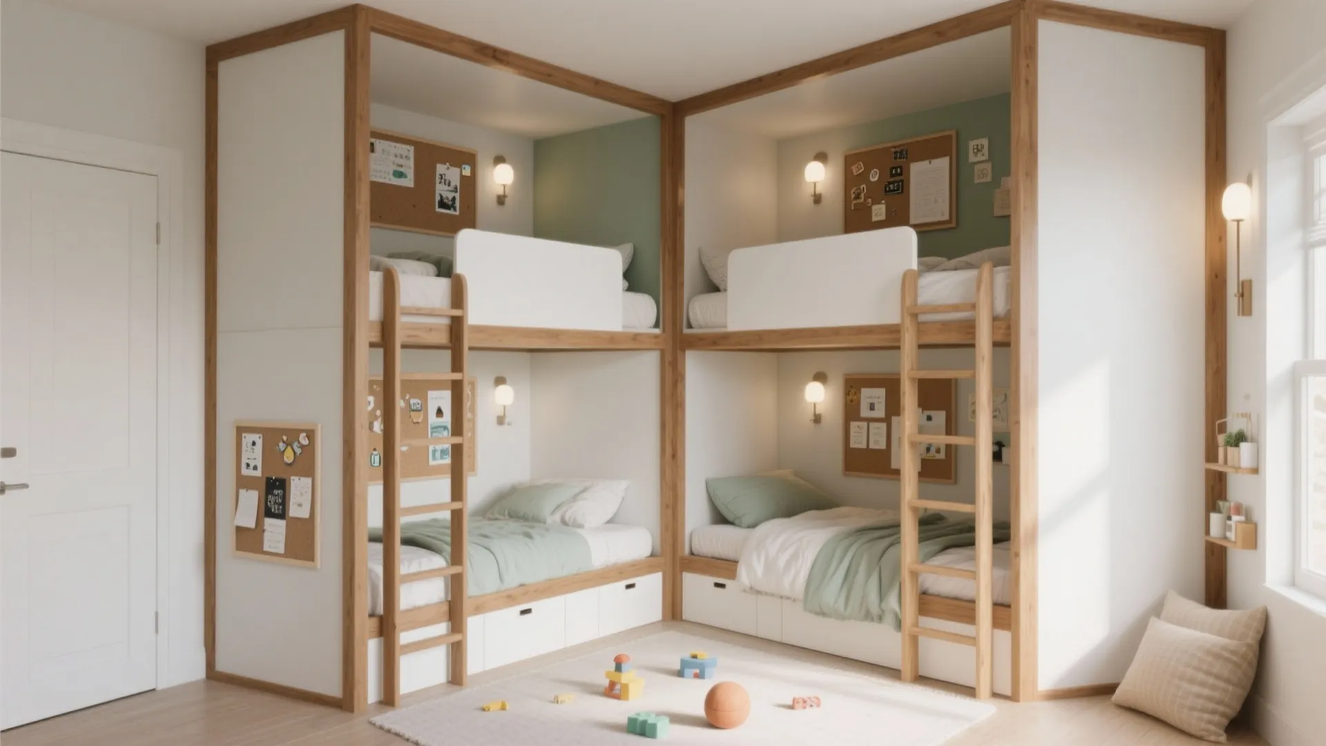 Corner L-Shaped Bunks Open the Middle
