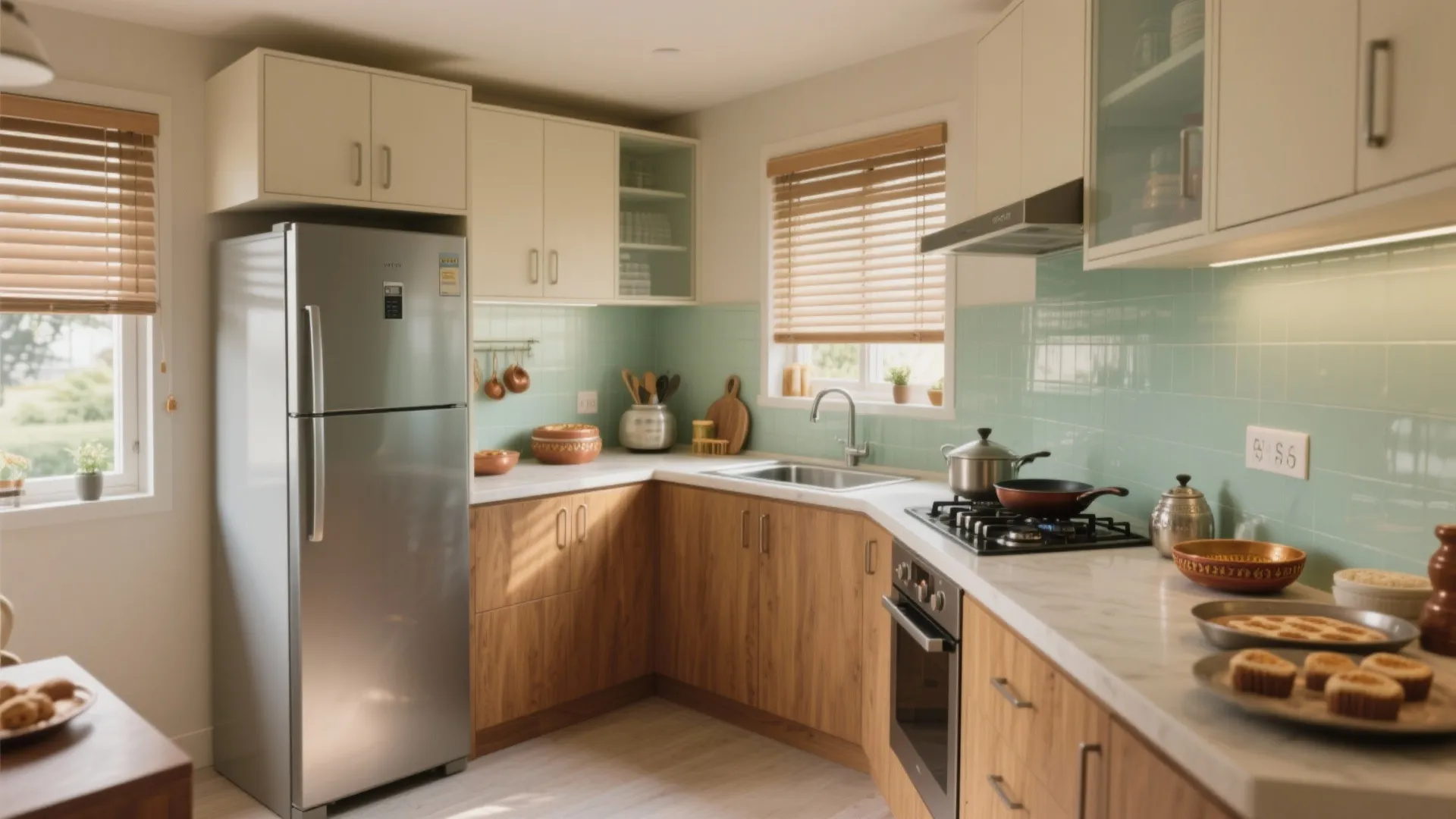 L-shaped micro-kitchen layout