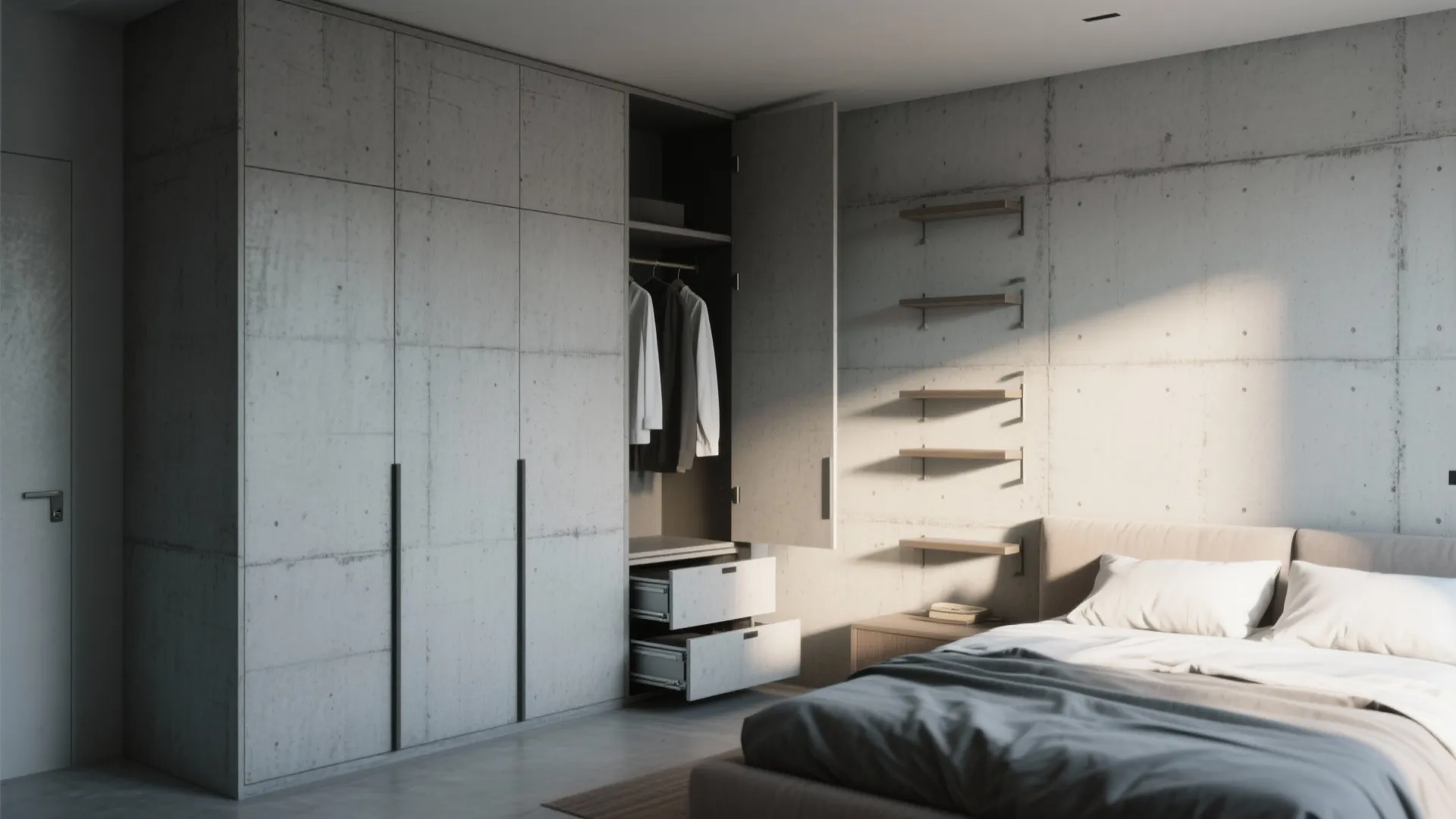 L-Shaped Cement Wardrobe