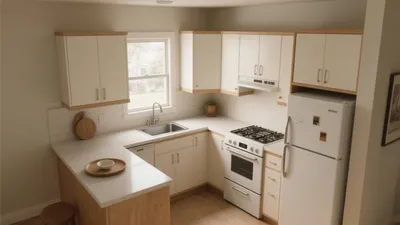 Bright L-Shaped Kitchen with Natural Wood Accent