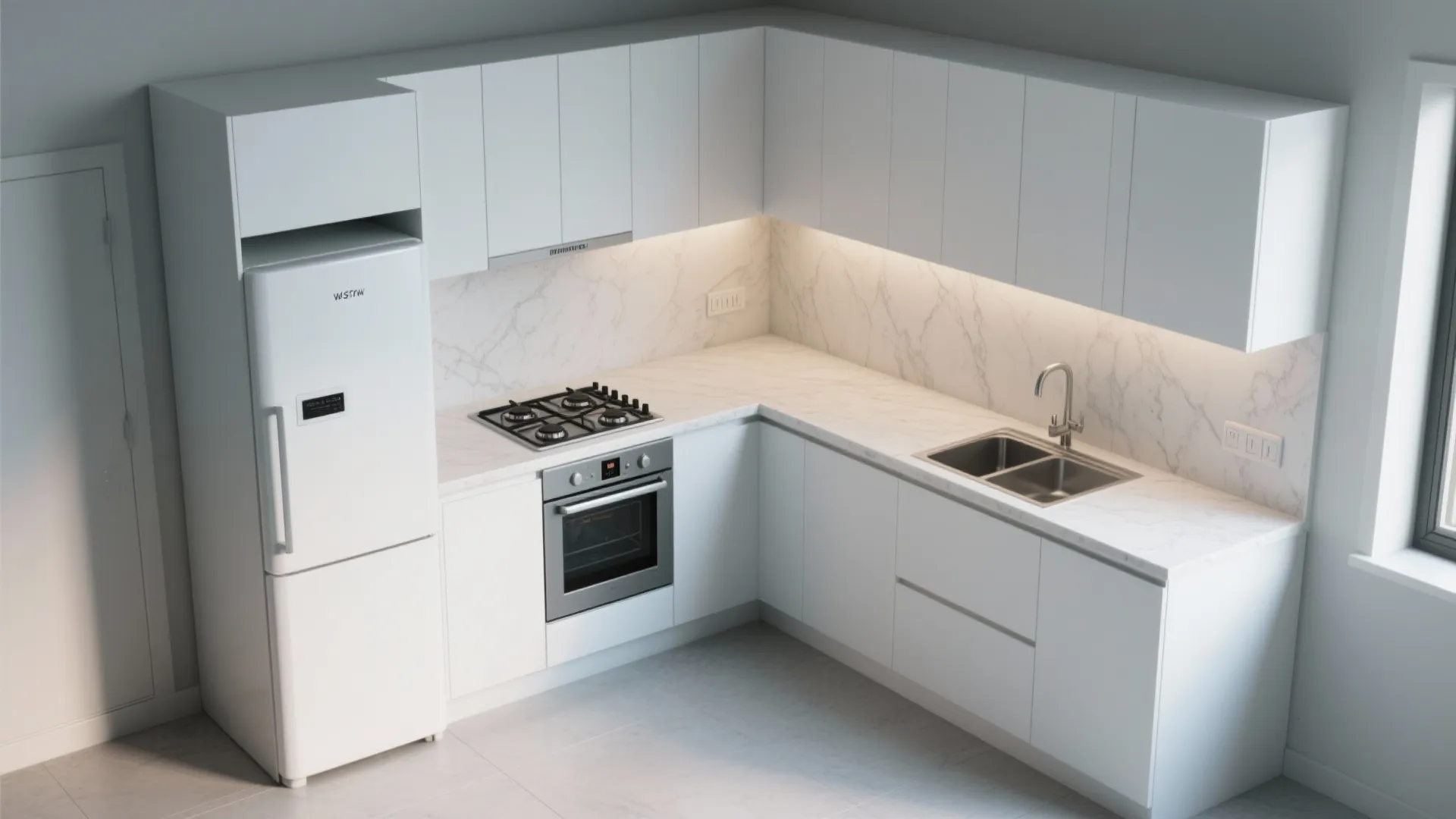 L-shaped layout for more counter space