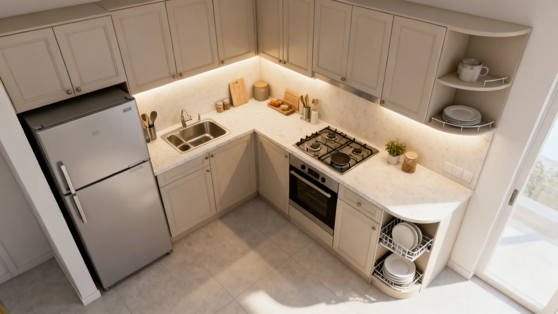 L-shaped layout in tight footprints