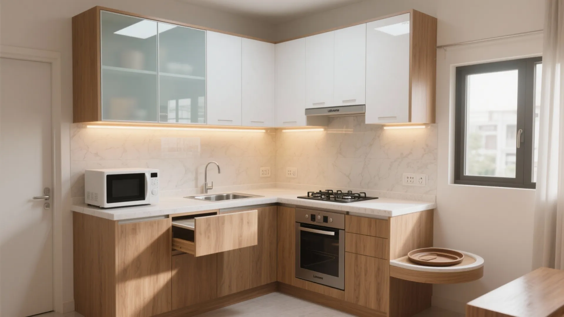 L-shaped layout to unlock counter space