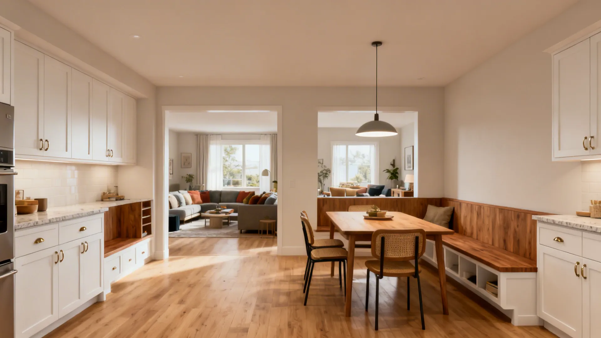 2) L-Shaped Core: Kitchen + Dining with Dual Lounge Flow