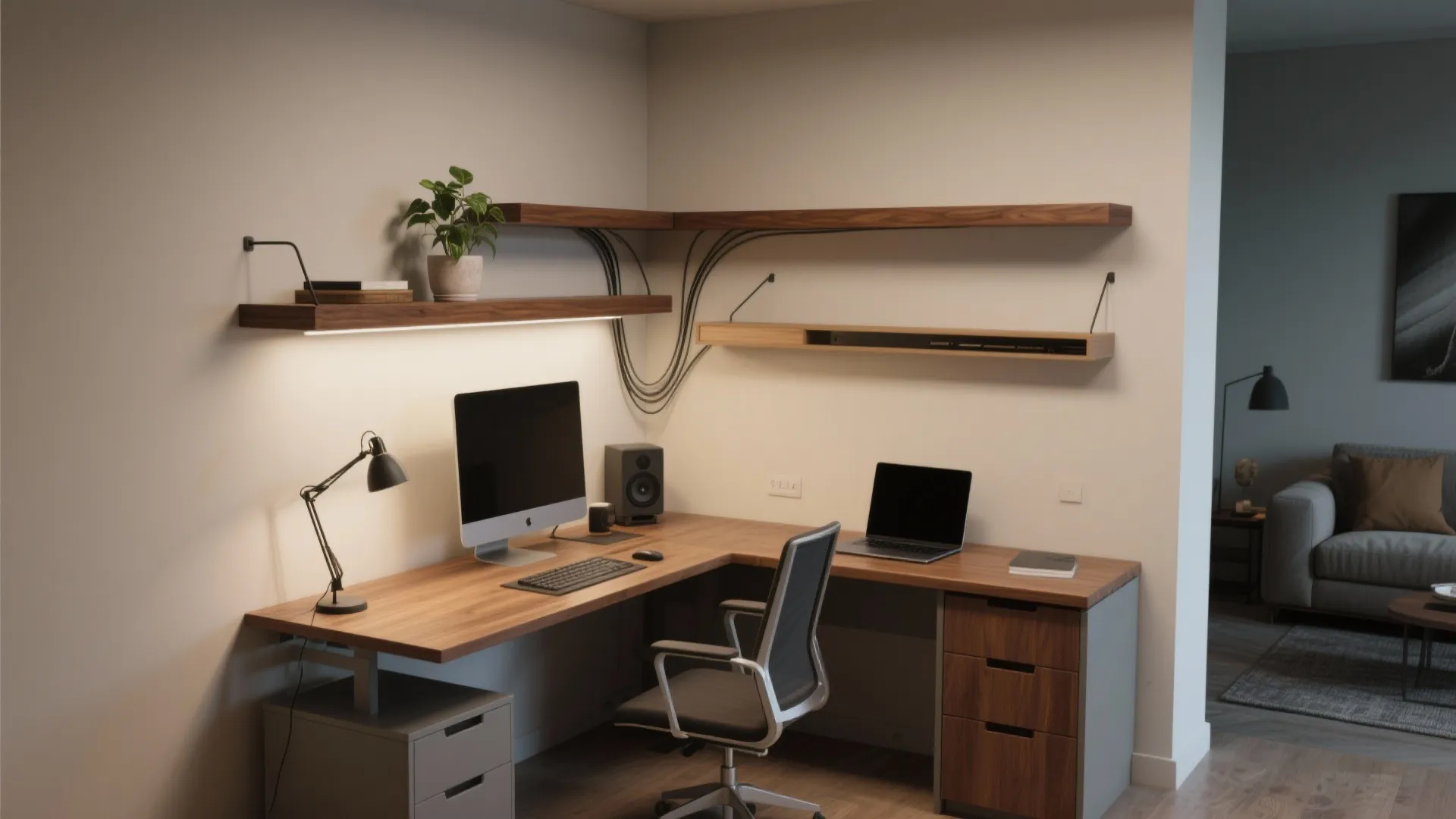 1. Compact L-Shaped Layout for Corner Workstations