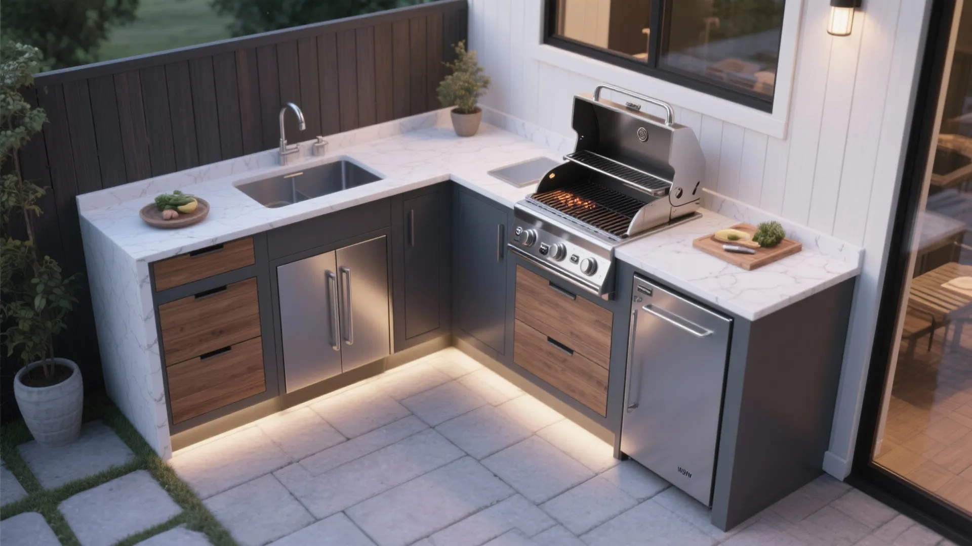 1. L-shaped grilling corner with modular prep