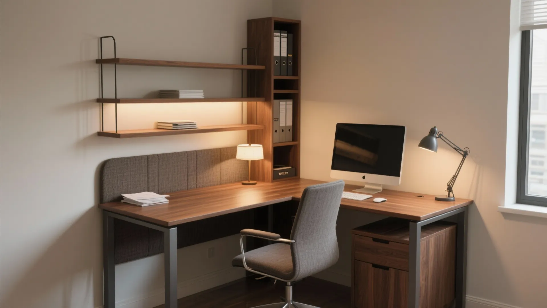 4. L-Shaped Corner Desk with Vertical Storage Tower