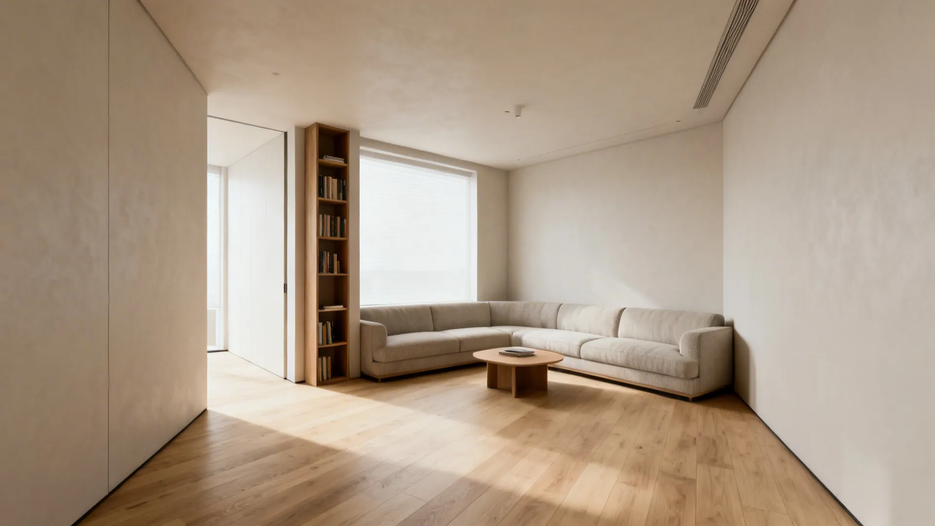 L-shaped sectional placed into a corner maximizing seating while leaving the room center open.