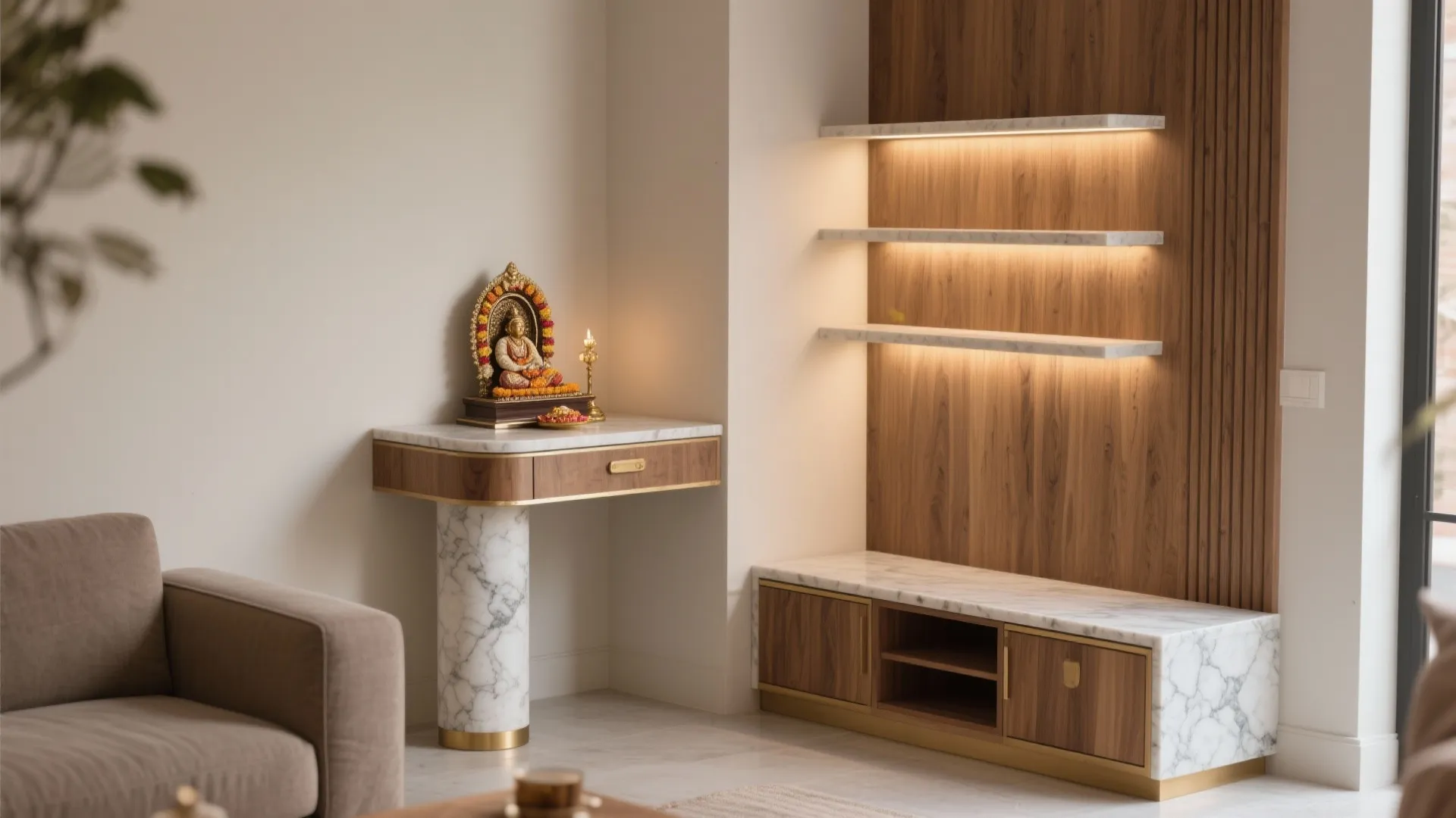 L-shaped corner shrine to unlock dead space