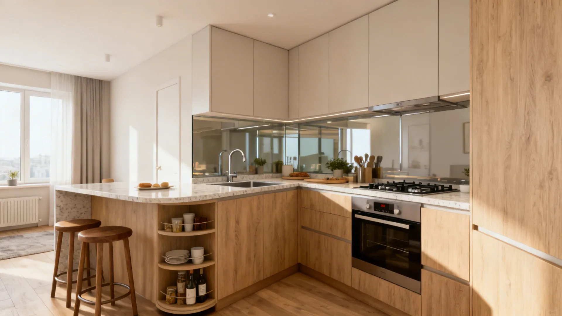 L-shaped counters that unlock prep space