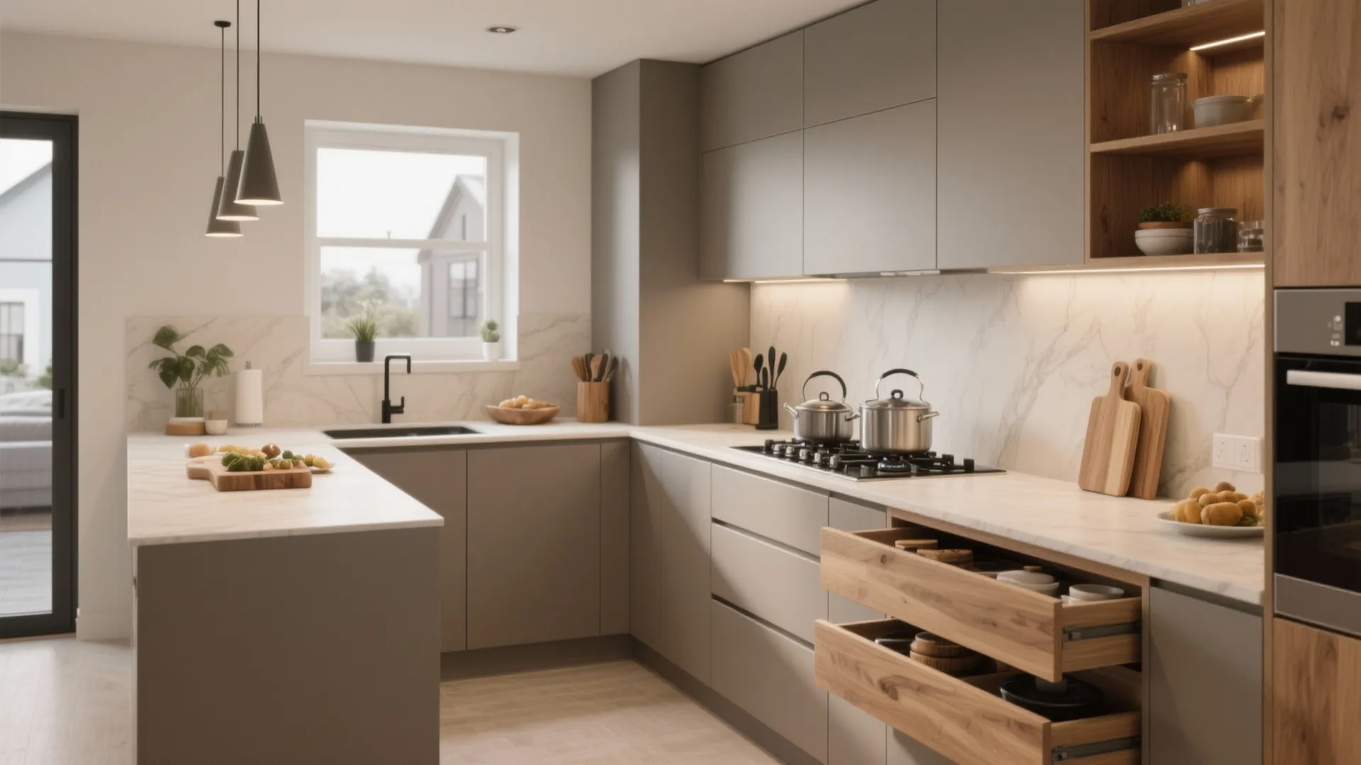 L-Shaped Layout That Frees Counter Space