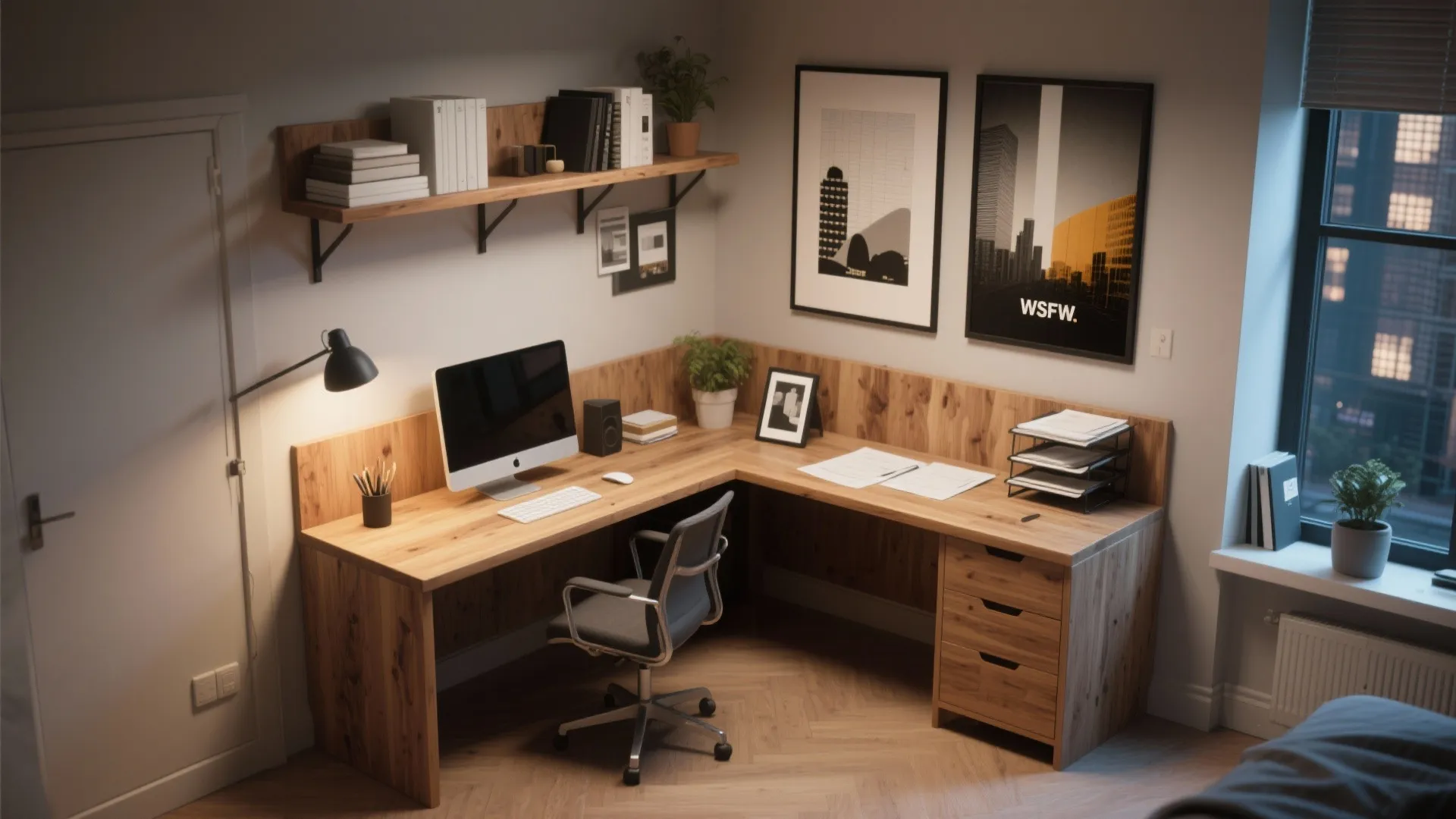 L-shaped desk to maximize corners