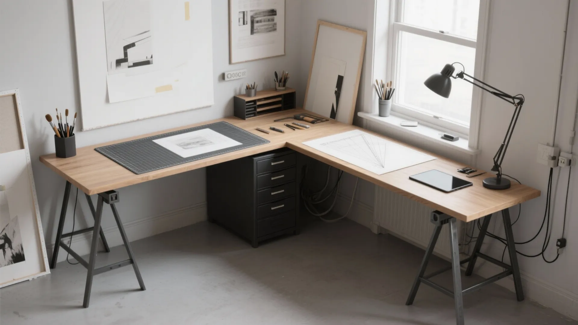 L-shaped workstation to free surfaces and flow