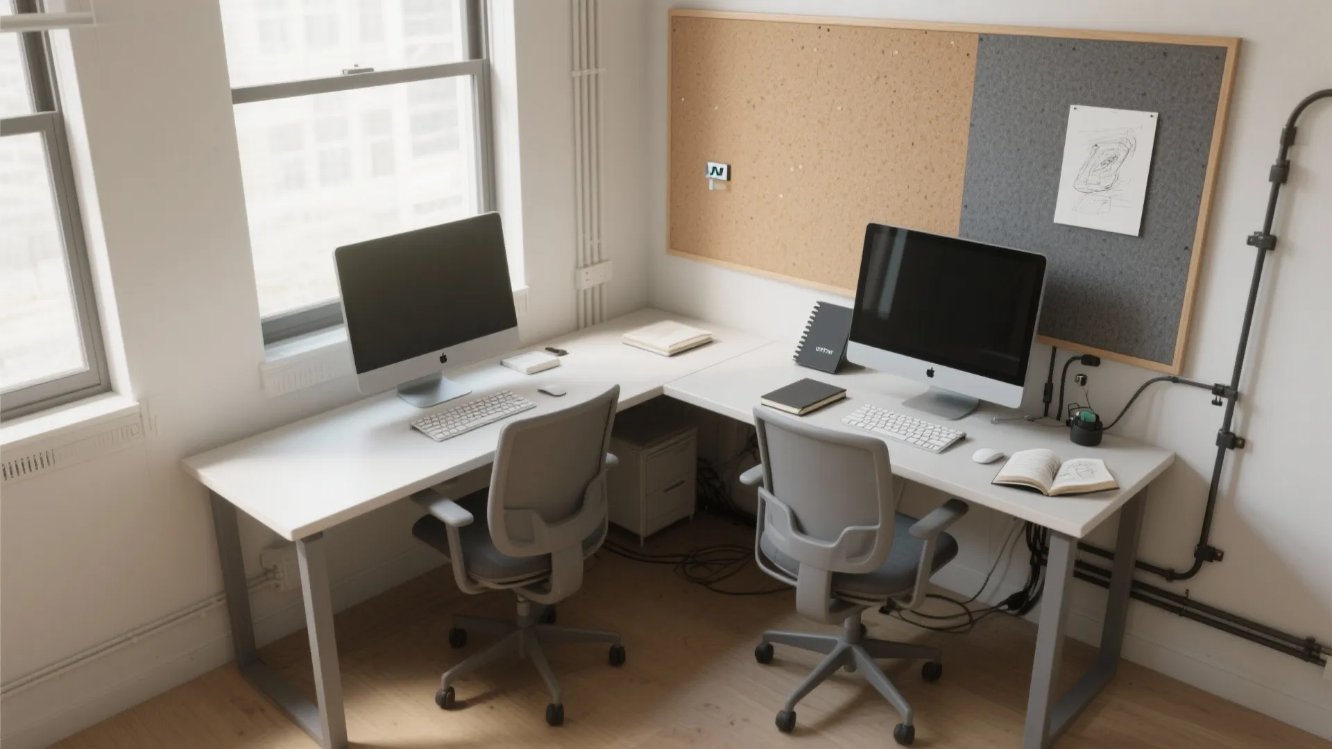 L-shaped desks in tight rooms