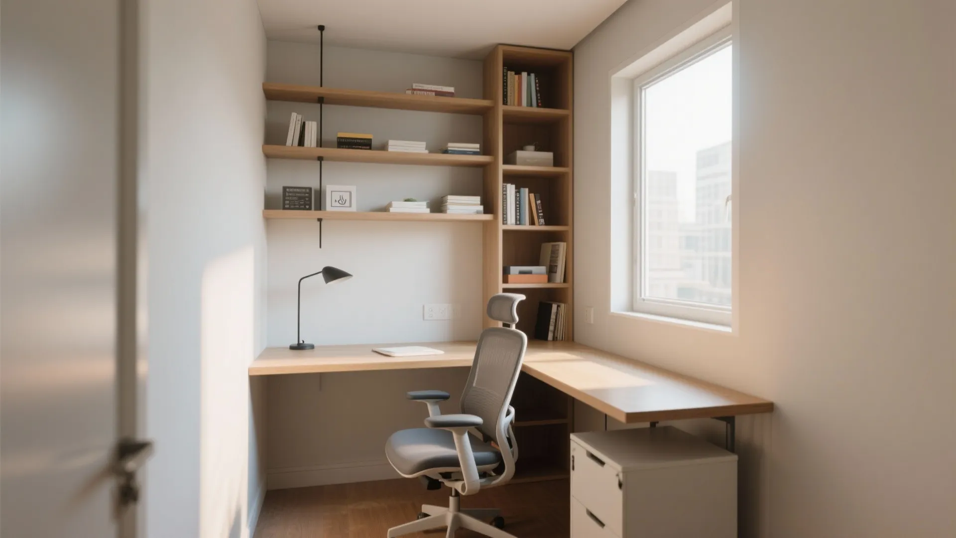 L-shaped desk to maximize corners