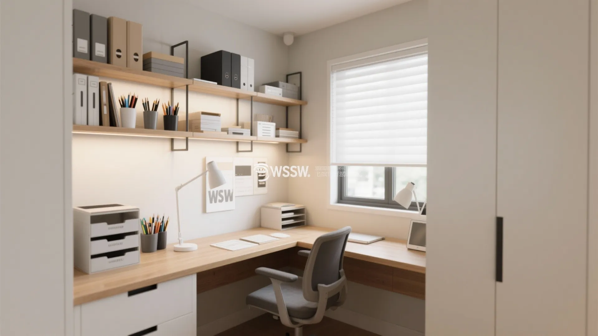 L-shaped desk to maximize corners