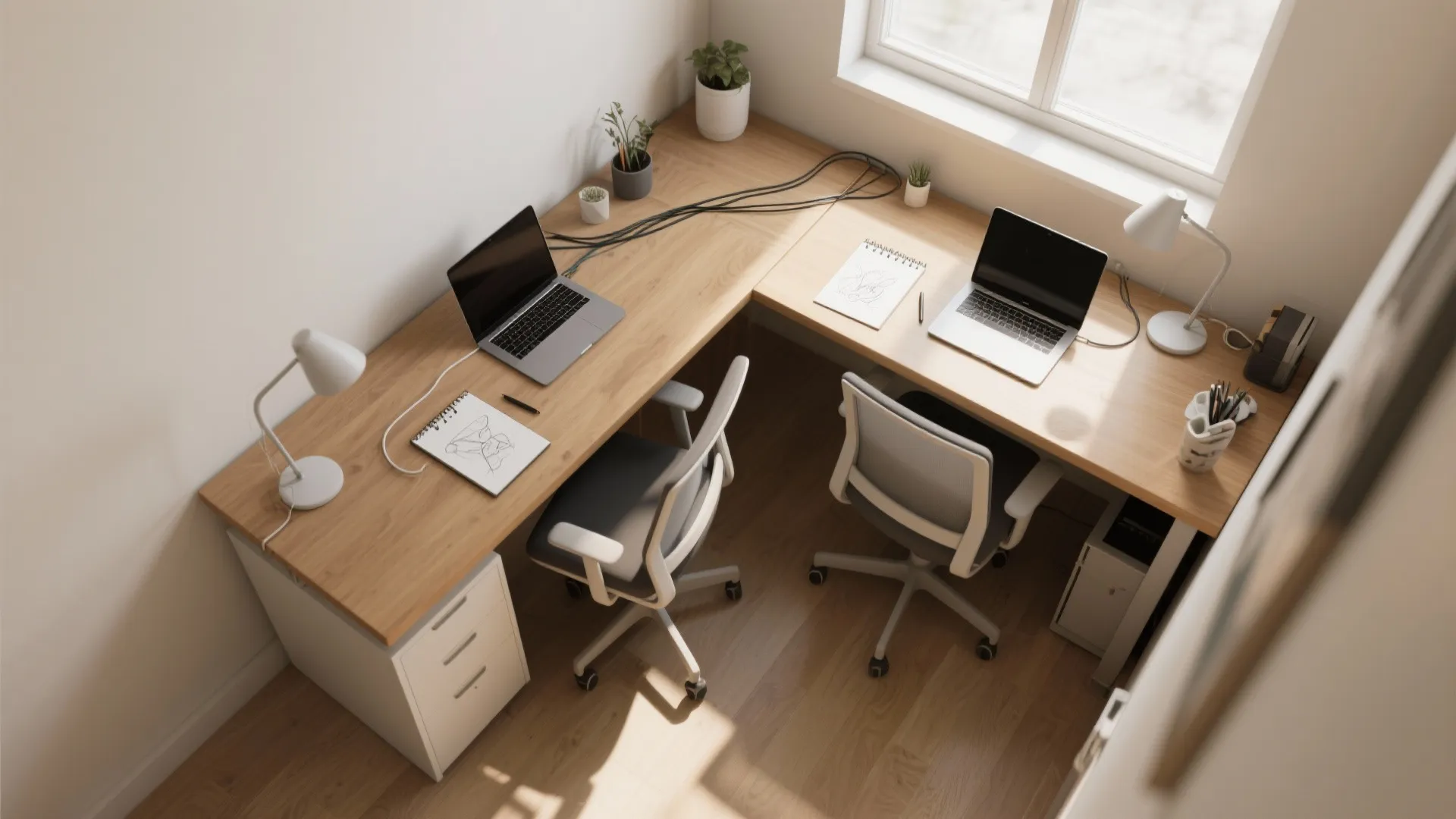 L-shaped desk layout