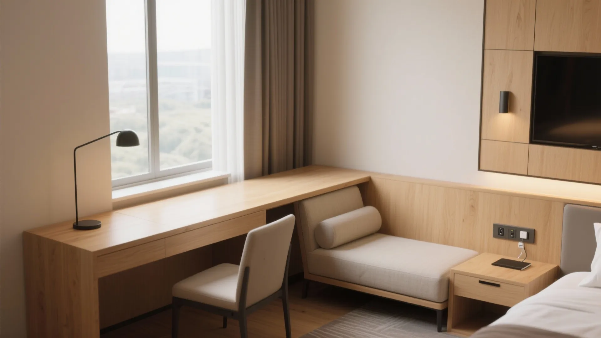 L-shaped Desk and Lounge Area