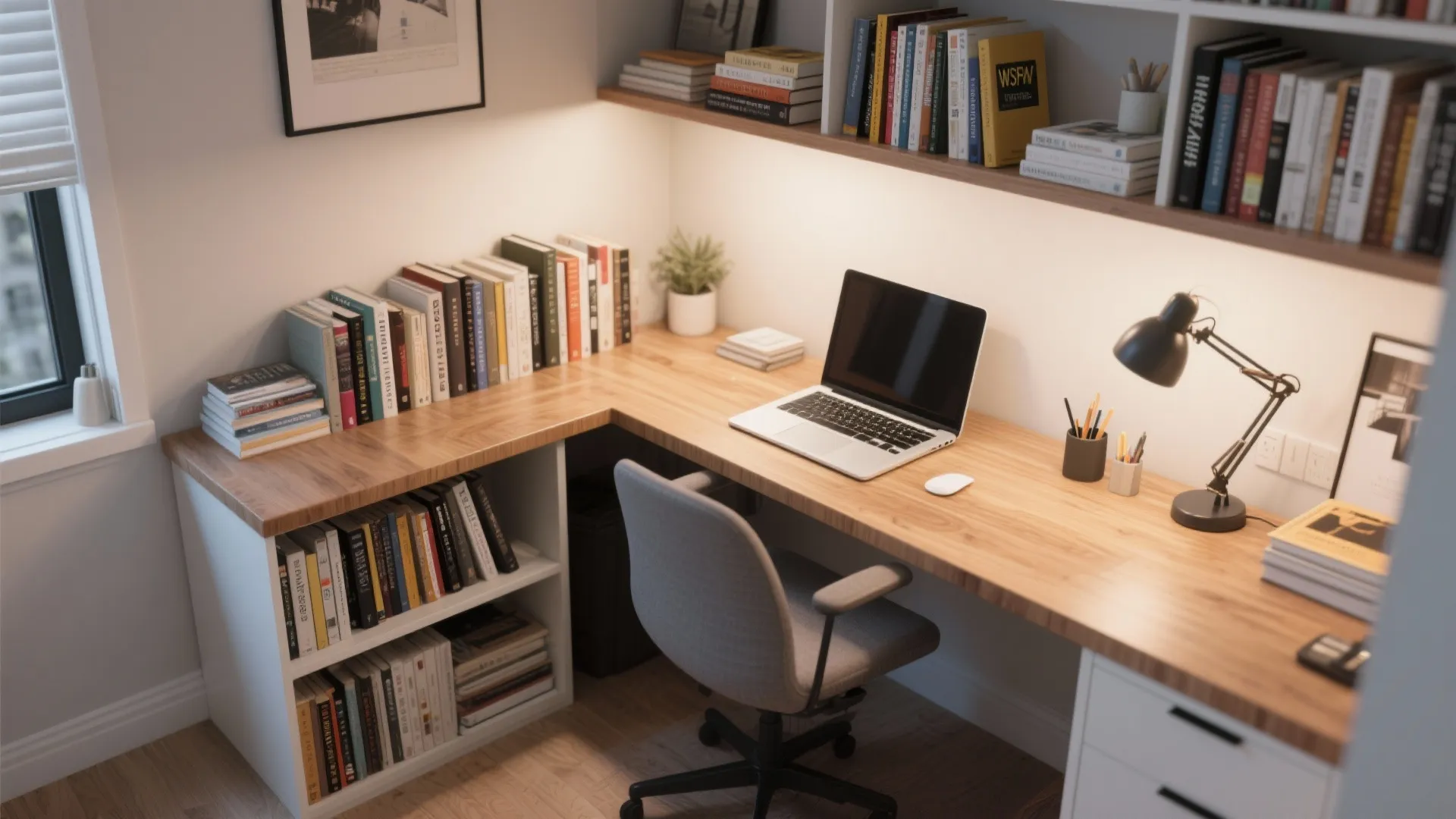 3. L-Shaped Desk to Optimize Corners