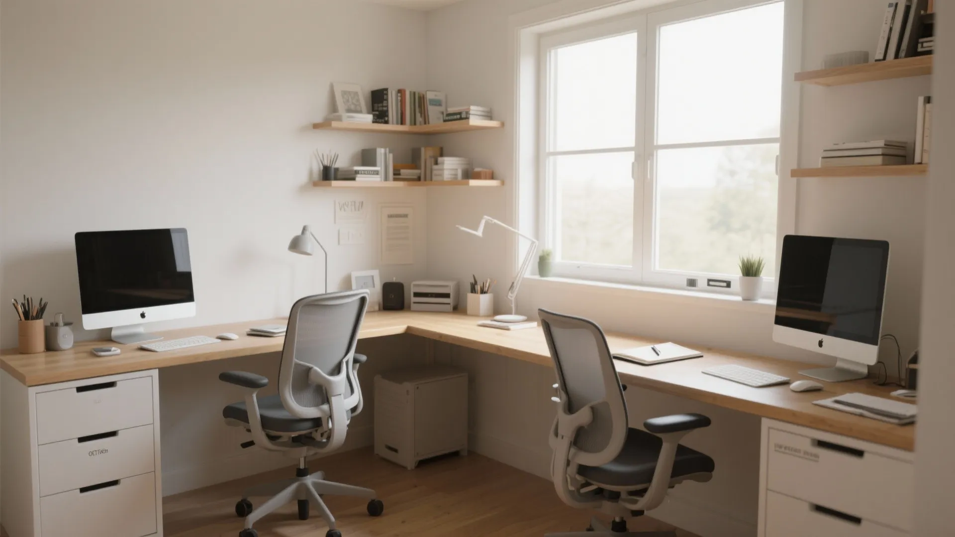 L-shaped desk arrangement for efficiency
