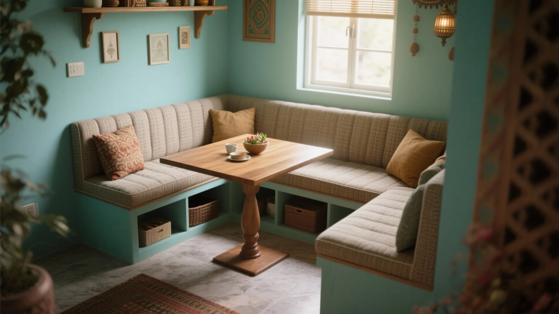 Compact L-Shaped Dining Bench