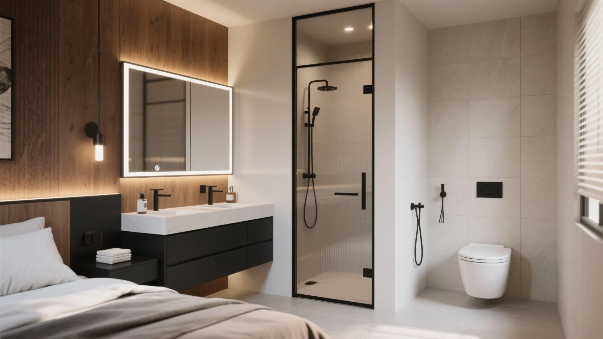 L-shaped ensuite tucked into a corner