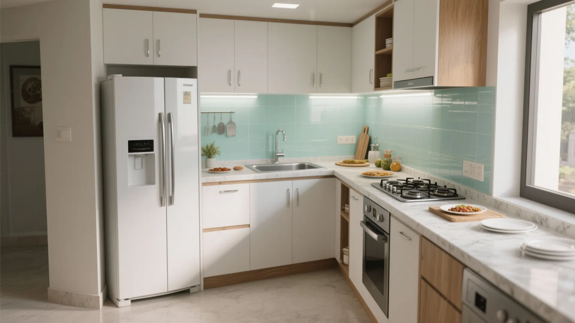 An L-Shaped Galley for Extra Counter Space