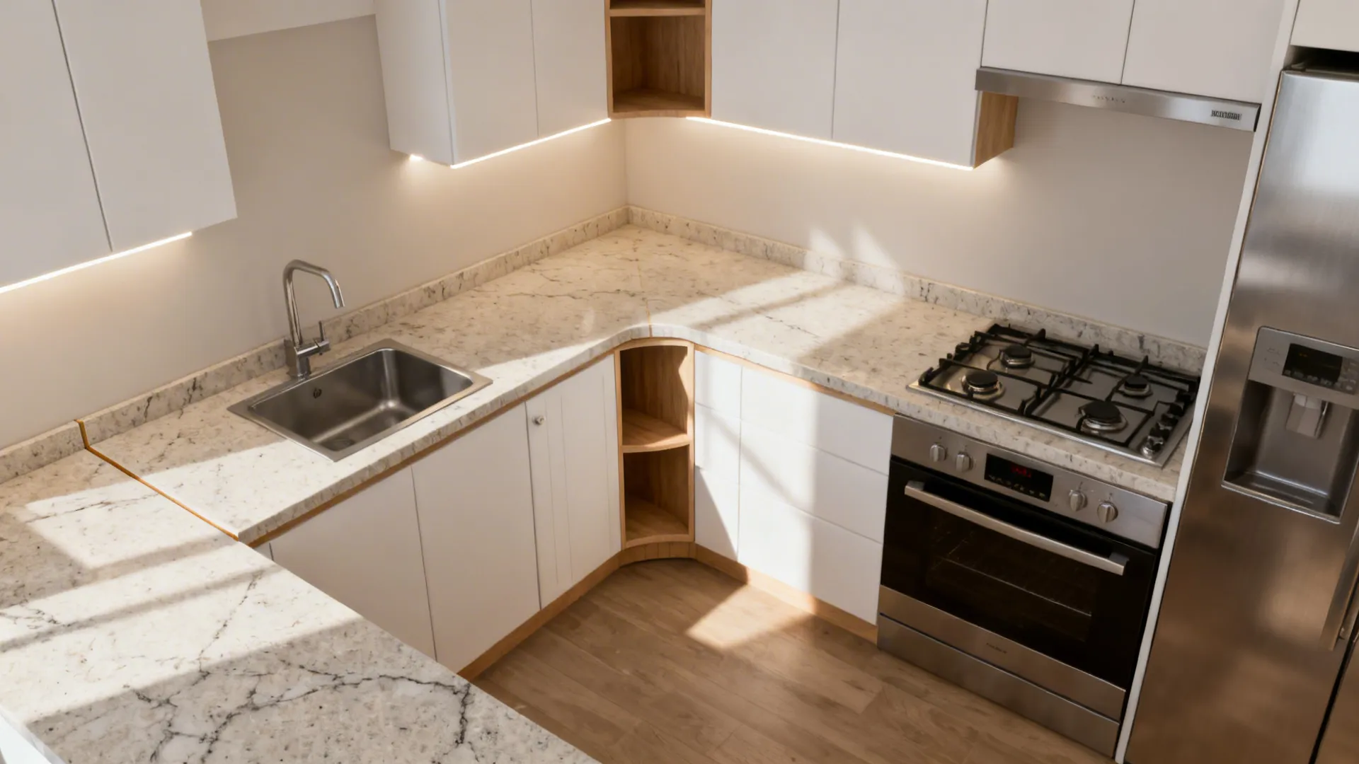 Idea 2: L-Shaped Granite Platform for Flow and Storage