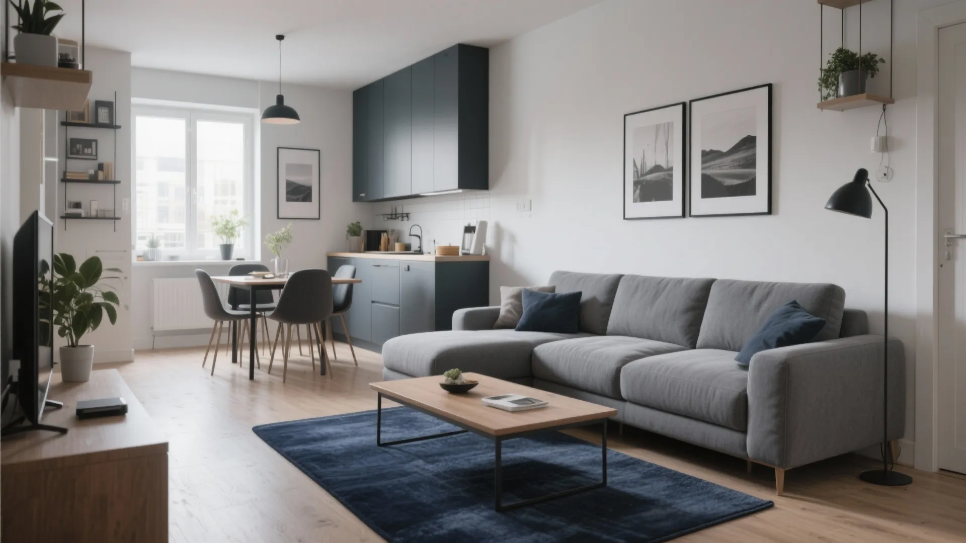 10. L-Shaped Layout with Grey and Navy Zoning