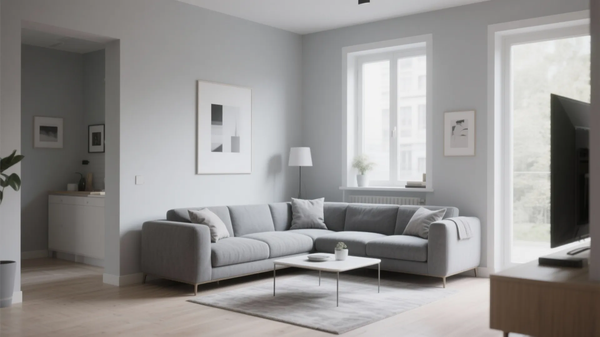 L-Shaped Grey Sofa Arrangement